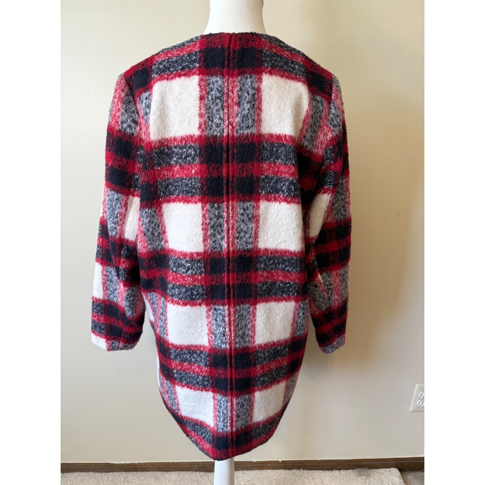 Abercrombie & Fitch Wool Blend Plaid Coat Jacket Red Black White Womens M Winter - Picture 4 of 11